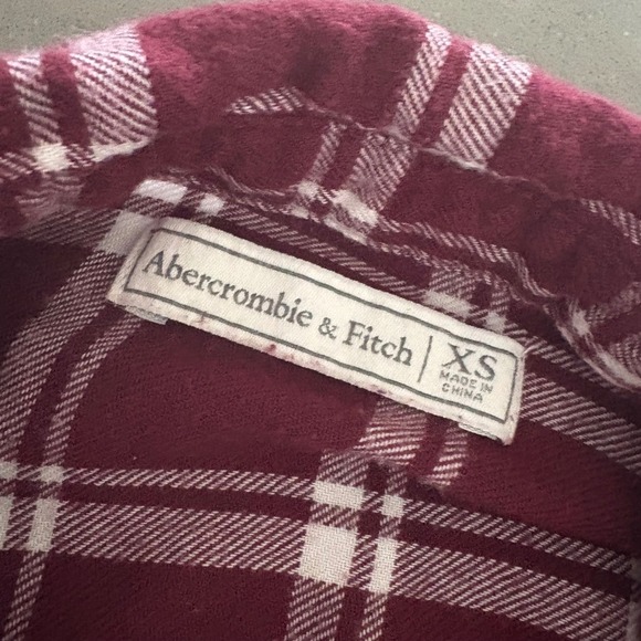 Y2K‎ Abercrombie & Fitch Women XS Flannel Shirt Dress Burgundy Plaid Long Sleeve - Picture 2 of 8